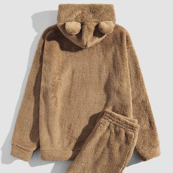 Brown Mens Flannel Hoddie And Pants - Picture 2 of 6